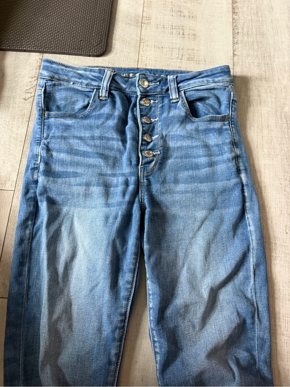 American Eagle Outfitters Light Blue Skinny Jeans with Button Fly
